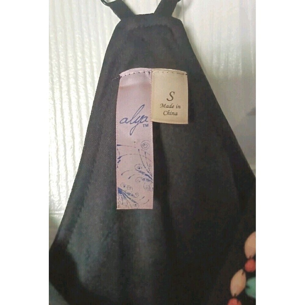 Alya Sheer Dress Size Small Black Turquoise Beaded Neckline Spaghetti Strap - Picture 3 of 7